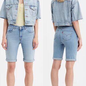 Levi's Women's Blue Light Wash Rolled Cuff Stretch Bermuda Jean Shorts Size 33
